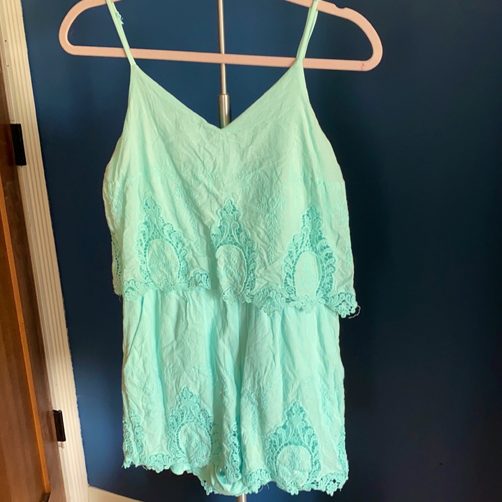 Teal lacy romper size small